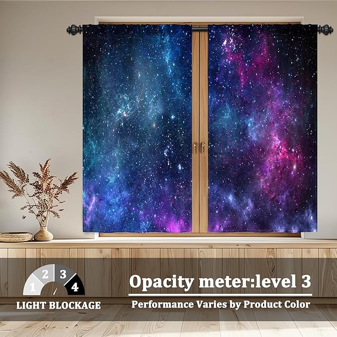 Renaiss 53 x 63 Inch Universe Galaxy Kitchen Window Tier Curtains Mystery Outer - Image 3