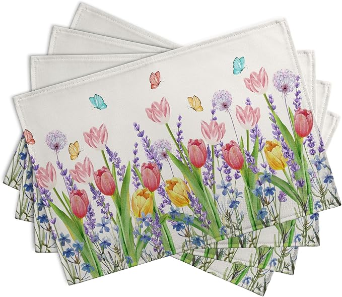 Tulip Placemats Set of 4 Spring Summer Flowers Tulips Lavender Place Mats - Image 2