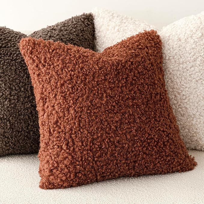 Foindtower 2 Pieces 18x18 Inch Hazel Brown, Faux Fur Throw Pillow Cover Accent - Image 4