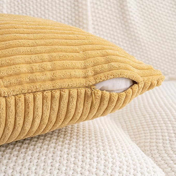 HWY 50 Mustard Yellow Corduroy Patchwork Throw Pillow Covers 18x18 Inch - Image 4