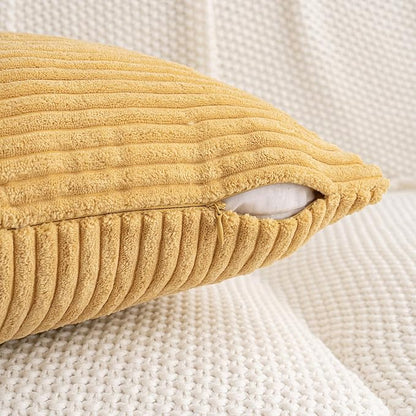 HWY 50 Mustard Yellow Corduroy Patchwork Throw Pillow Covers 18x18 Inch - Image 4