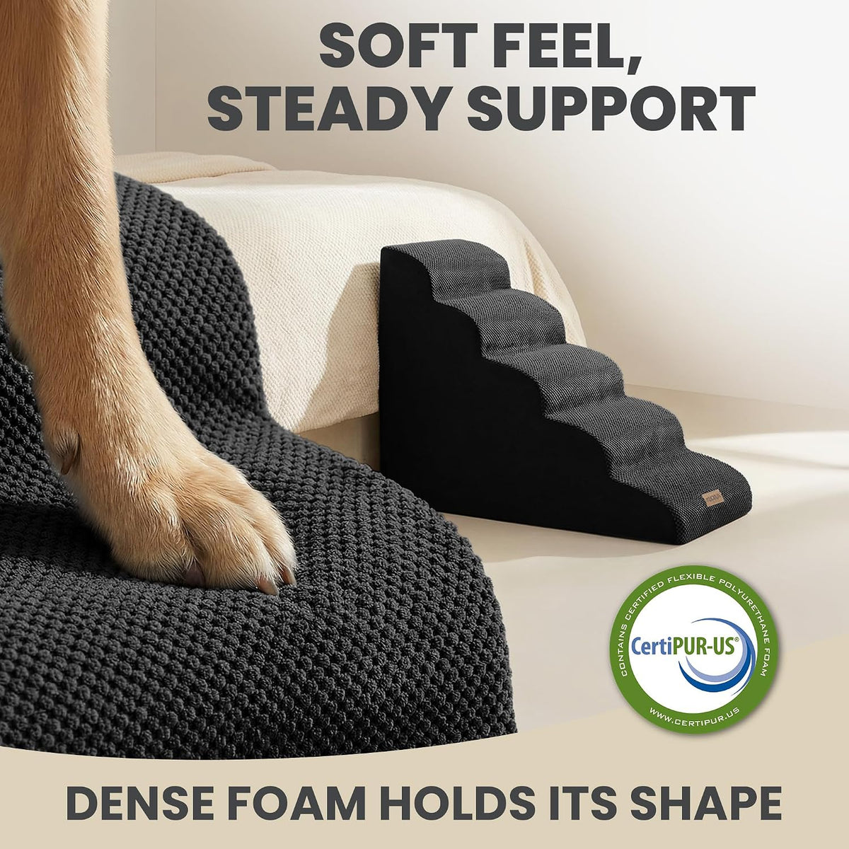 miorun dog stairs for high beds, 24.5" foam showing dimensions