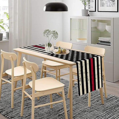 Red Line Black Table Runner July 4th Rustic American Firefighter USA Flag - Image 3