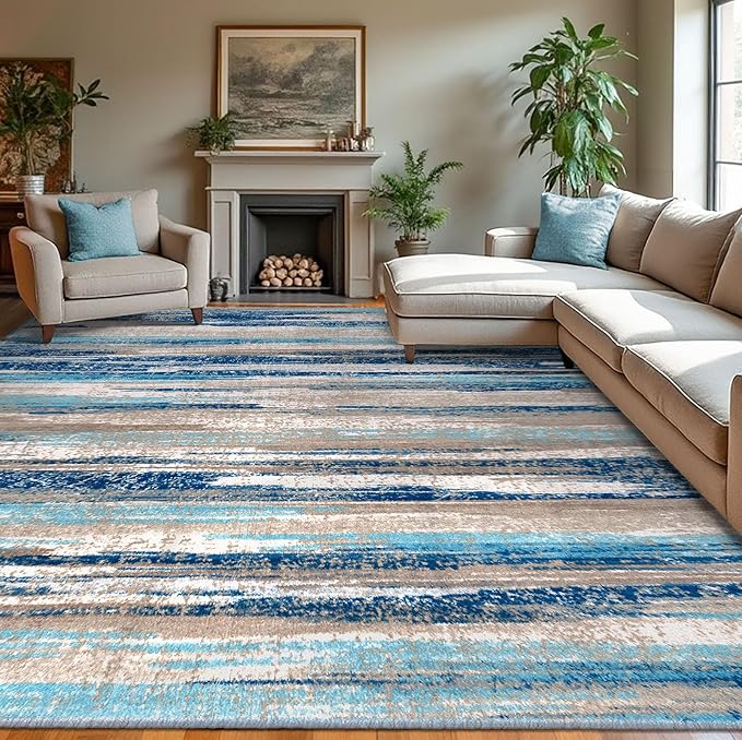 Modern Abstract 9x12 Large Machine Washable Living Room Rug Non-Slip Soft by lansny