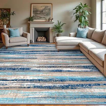 Modern Abstract 9x12 Large Machine Washable Living Room Rug Non-Slip Soft by lansny