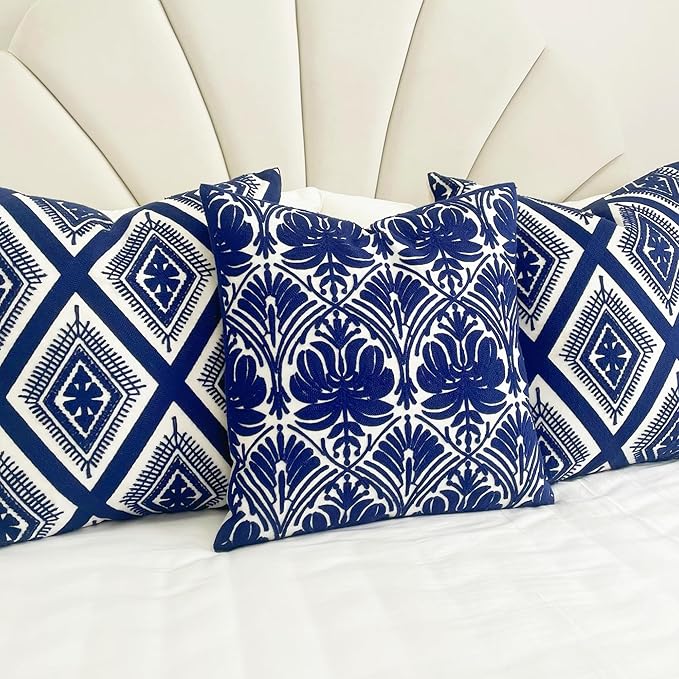 Slow Cow Embroidery Throw Pillow Cover Geometric Rose Navy Decorative Cushion - Image 8