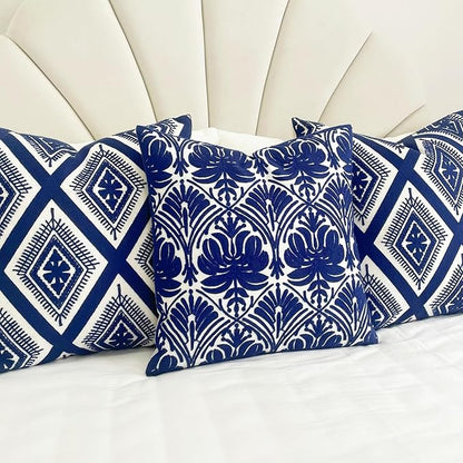 Slow Cow Embroidery Throw Pillow Cover Geometric Rose Navy Decorative Cushion - Image 8