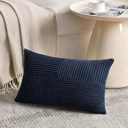 Fancy Homi 2 Packs Navy Blue Long Lumbar Decorative Throw Pillow Covers 16x24 - Image 2