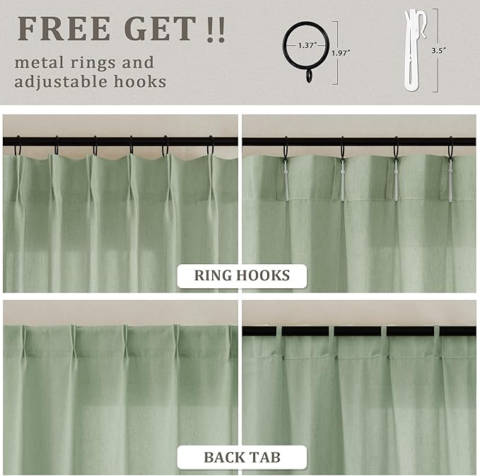 Pinch Pleated 105 Inch Long Linen Curtains - Image 3