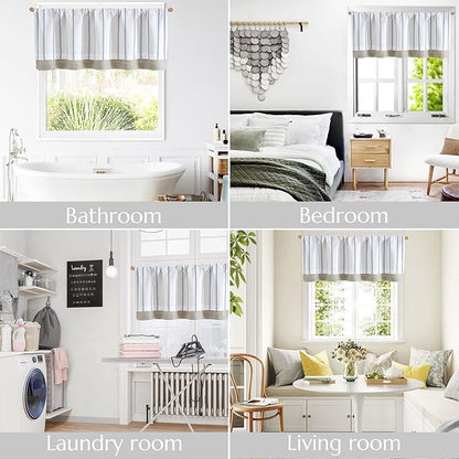 jinchan Nautical Valance Striped Linen Curtain 16 Inch Farmhouse Room Darkening - Image 9
