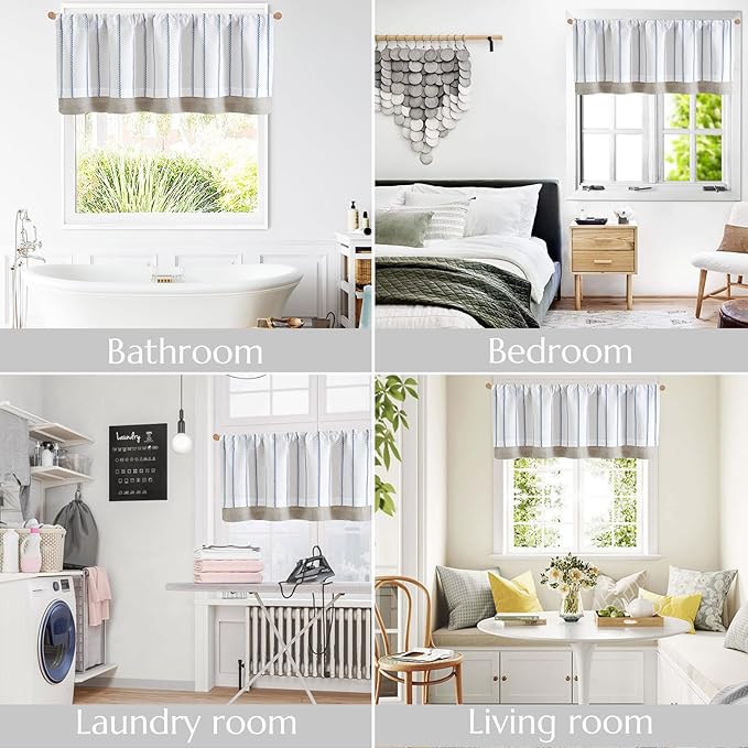jinchan Nautical Striped Linen Curtain 18 Inch Farmhouse Room Darkening Kitchen - Image 9