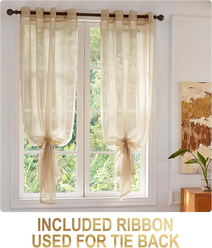 Foil Stripe Taupe Sheer Curtains 72 inches Length 2 Panels - Image 2