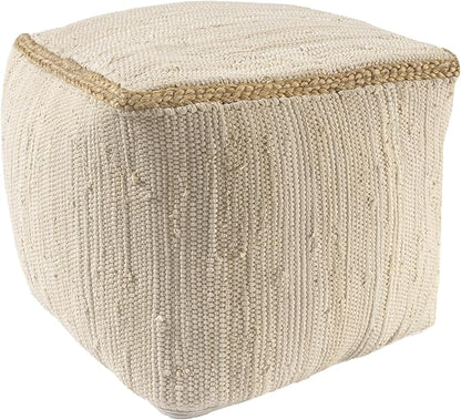 LR Home Birch/Silver Bordered Hand-Loomed Cotton Blend Cube Pouf - Image 2