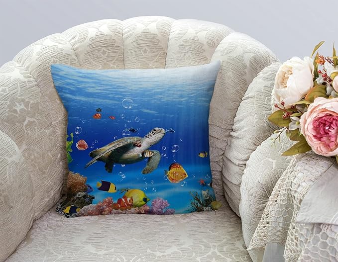 TSSOHU Ocean Underwater Marine Life Outdoor Throw Pillow Cover Sea World - Image 2