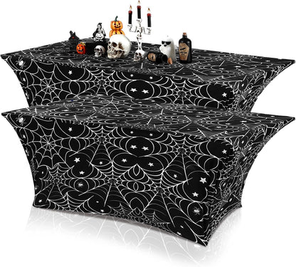 Oudain 2 Pcs Halloween Tablecloth 6 ft White Black Spider Web Table Cover
