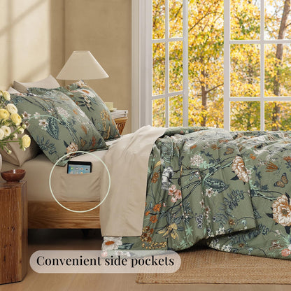 full size comforter sets - 7 pieces floral, side view