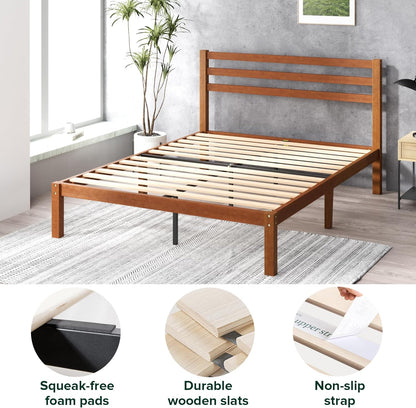 zinus leah bamboo platform bed frame with headboard showing dimensions