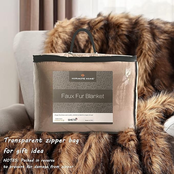 Luxury Plush Faux Fur Blanket King Size, Long Pile Brown - Image 7