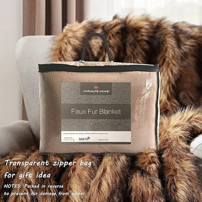 Luxury Plush Faux Fur Blanket King Size, Long Pile Brown - Image 7