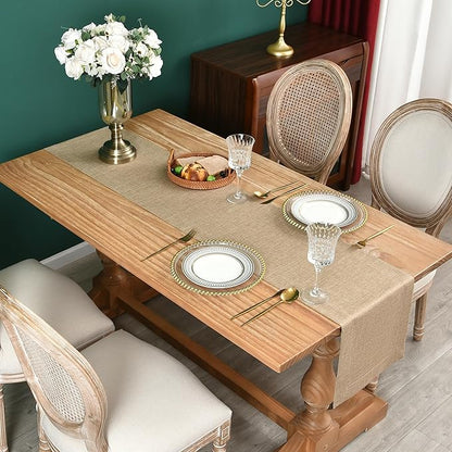NEWISHER Farmhouse Rustic Table Runner Solid Flaxen Rectangular Table Runners - Image 2