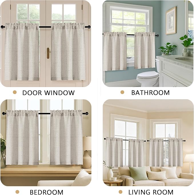 OVZME Kitchen Curtains 24 Inch Length, Light Filtering Faux Linen Textured - Image 5