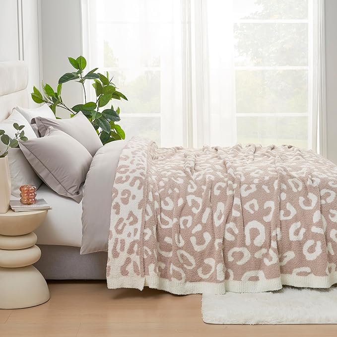 Snuggle Sac Leopard Microfiber Blanket, Queen Size Beige, 90x90 inches - Image 6