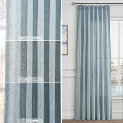 Light Blue Pinch Pleated Linen Curtains 112 Inches 2 Panels - Image 7
