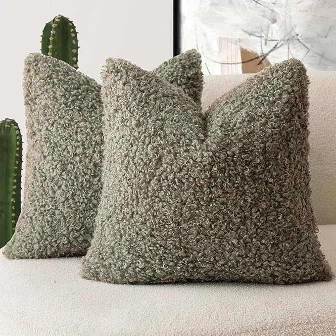 Foindtower 2 Pieces 26x26 Inch Sage Green, Faux Fur Throw Pillow Cover Accent by Foindtower