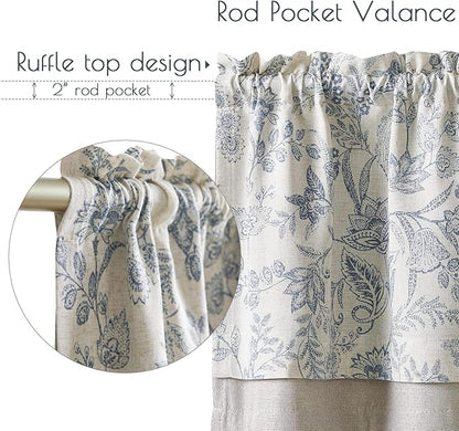 jinchan Linen Valance Curtain Farmhouse Floral Printed Small Window Curtain - Image 5