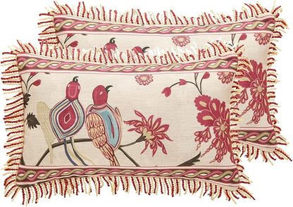 patdrea Designer Throw Pillow Covers 12"x20", Vintage Flowers and Bird Pattern by Welcometopatdrea