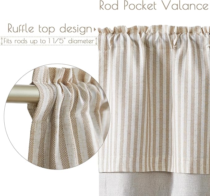 jinchan Linen Striped Valance for Windows 16 Inch Blackout Drapes for Small - Image 7
