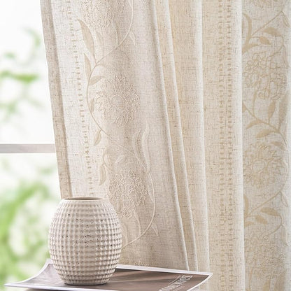 jinchan Winslow Linen Curtains for Bedroom 63 Inches Length Embroidered by JINCHAN