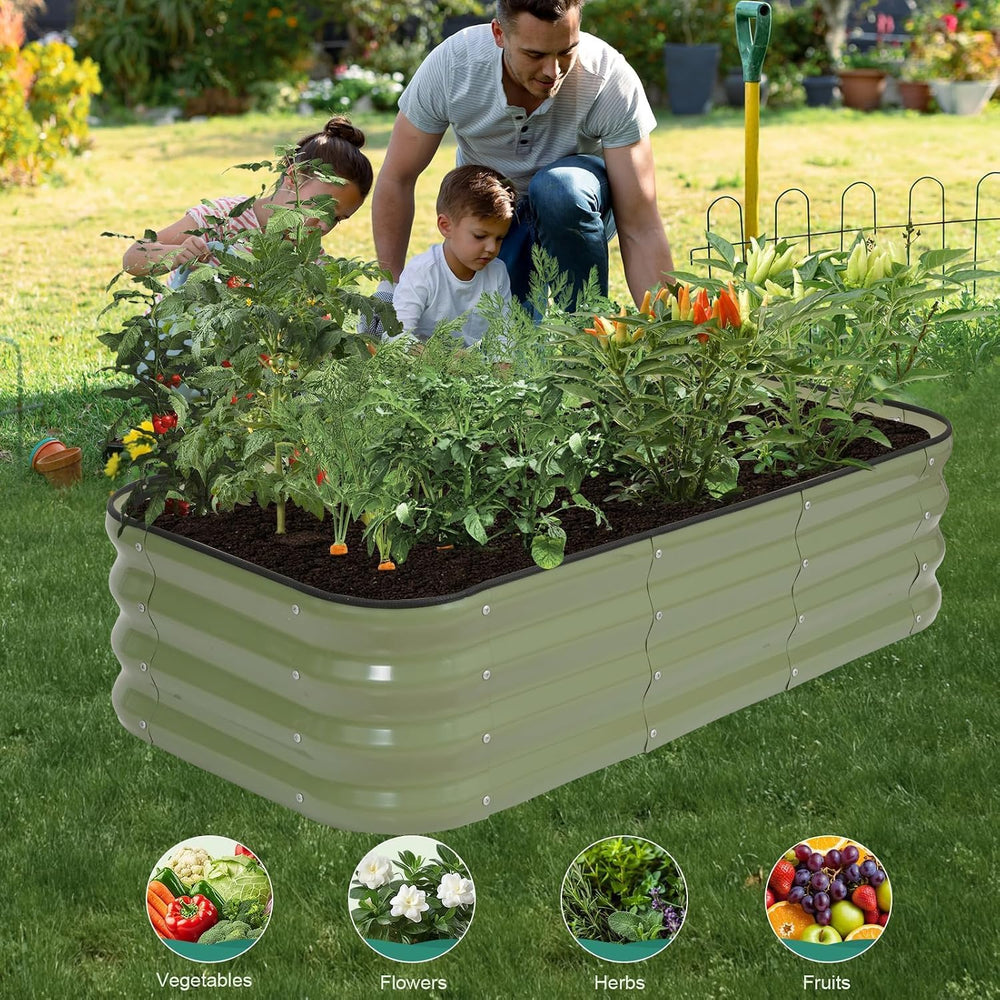 3 in 1 Galvanized Raised Garden Bed, 4x2x1ft, 2Pack, Green