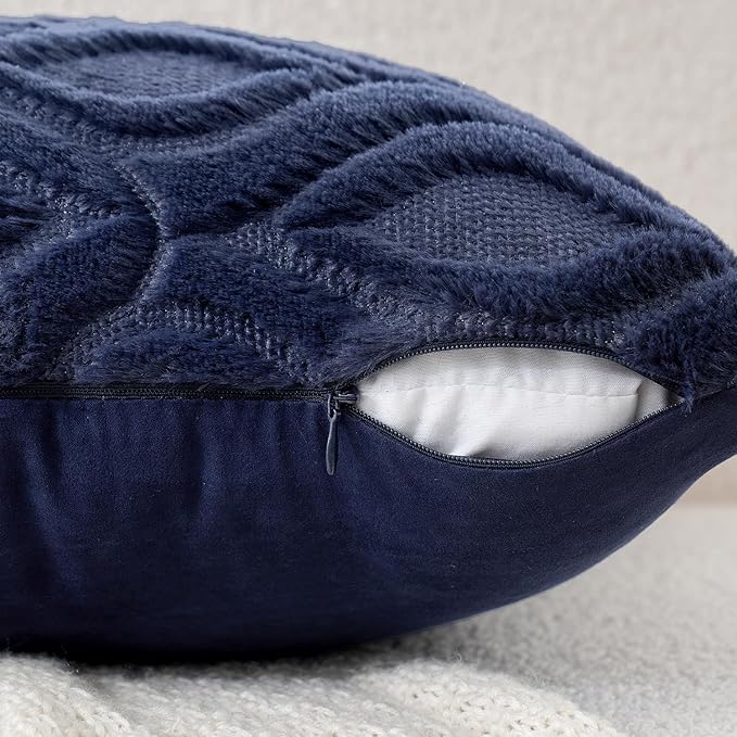 MIULEE Navy Blue Throw Pillow Covers 20x20 Inch, Soft Winter Plush Faux Wool - Image 4