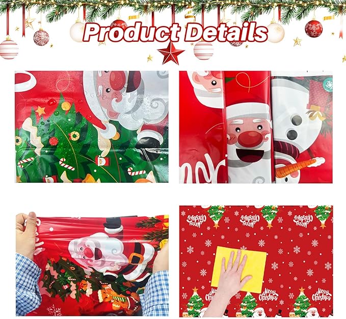 YQUQWN 3 PCS Christmas Tablecloth Plastic Disposable Waterproof Red Table Cover - Image 3