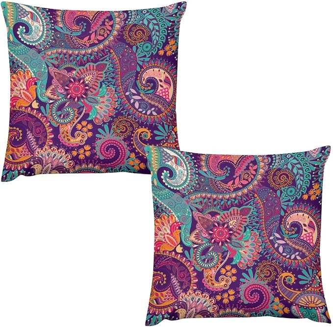 Indian Boho Pillowcases Mandala Design Colorful Floral Style, 18x18 Inch Square by AuiMzoo