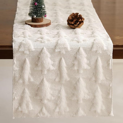 Christmas Tbale Runner 13x72 Inch Soft Plush Faux Fur Jacquard CreamWhite Big by Unknown