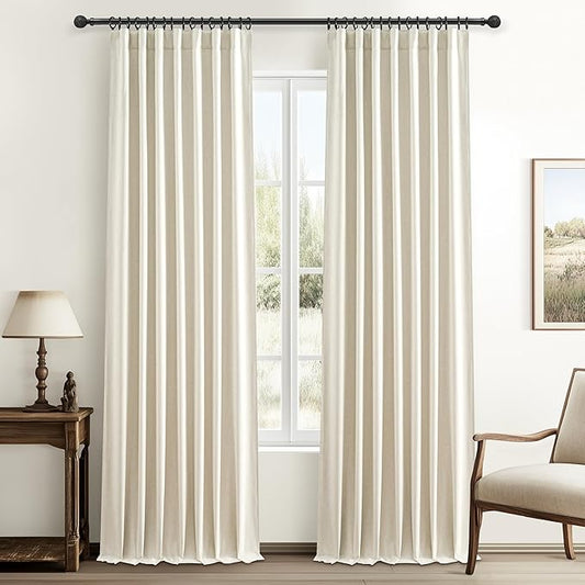 Linen Blend Cream Colored Curtains 102 Inches Long by QJMYDECO
