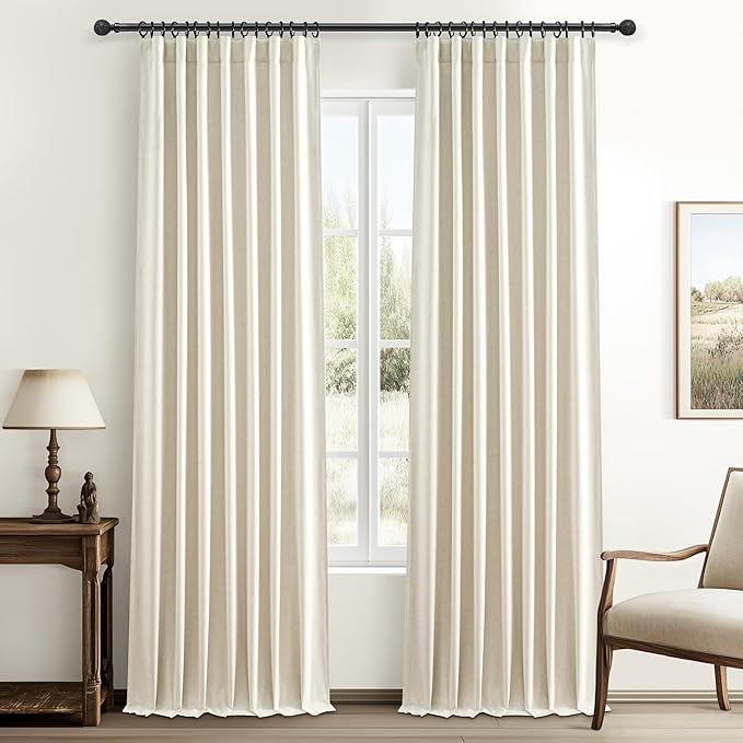 Warm Cream Extra Long Pleated Black Out Curtains 105 Inches Long by QJMYDECO