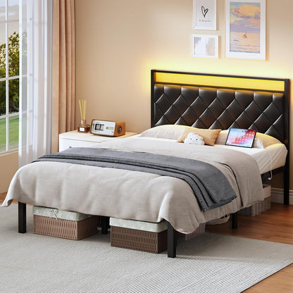 queen size bed frames with charging station &, front angle view