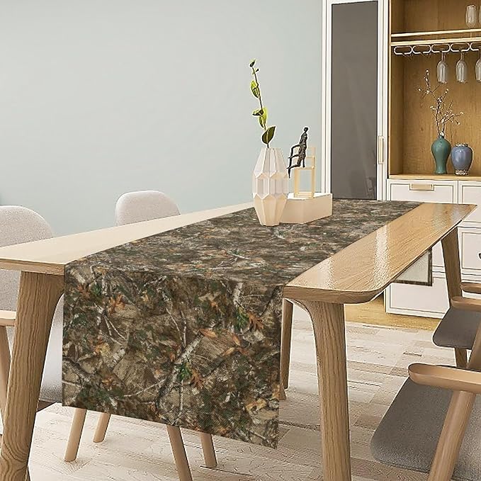 Oak Table Runner, Forest Green Camouflage Design Table Runner - Image 3