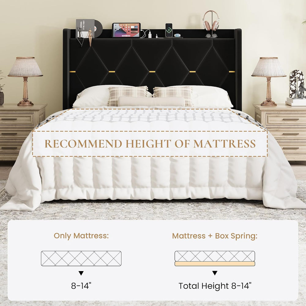 SHA CERLIN Full Size Bed Frame with Storage Headboard & Charging Station
