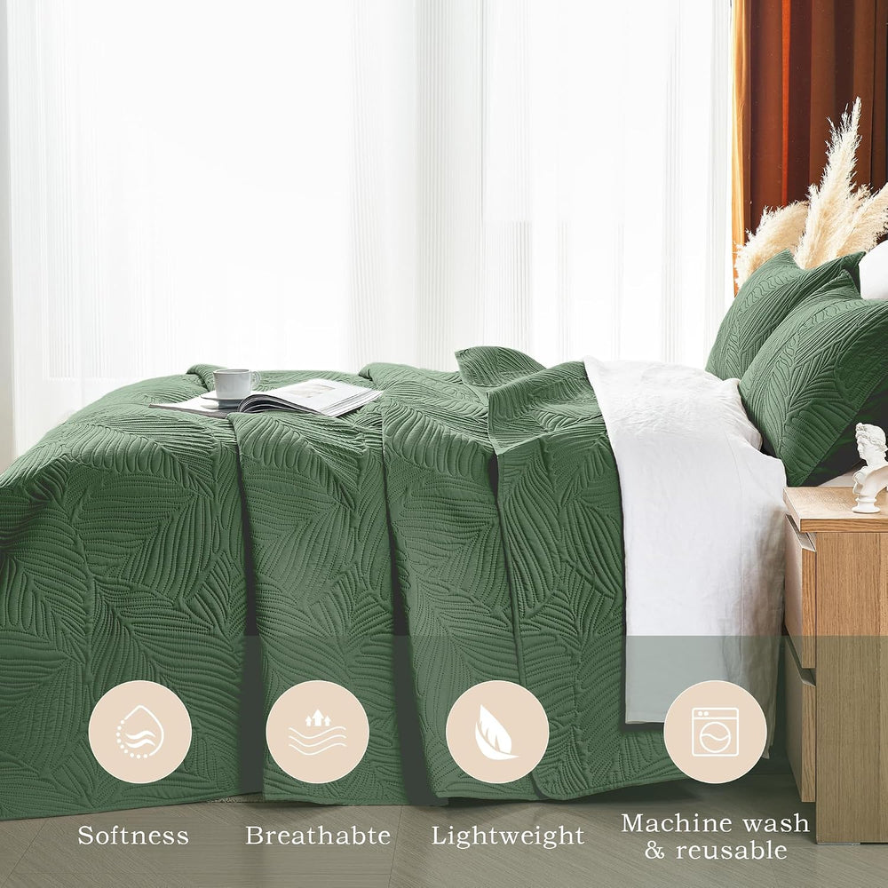 OARAGE King Quilt Bedding Set Lightweight Soft Olive Green Bedspread Coverlet...