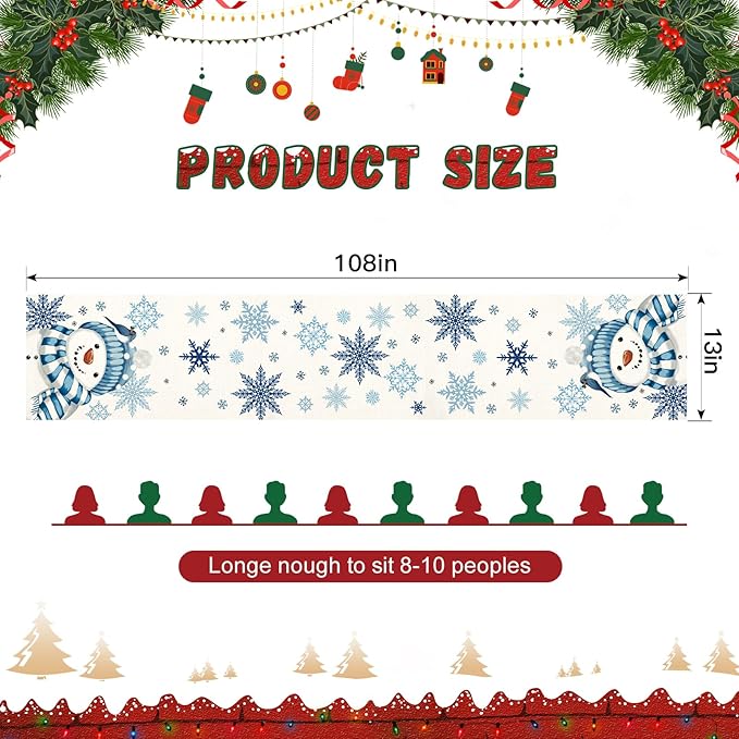 OTOSTAR Snowflakes and Blue Snowman Christmas Table Runner, Xmas Seasonal - Image 5