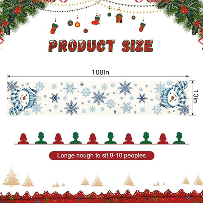 OTOSTAR Snowflakes and Blue Snowman Christmas Table Runner, Xmas Seasonal - Image 5