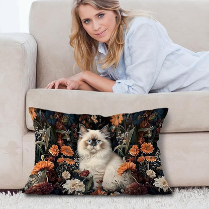 Moody Floral Ragdoll Cat Pillow Covers 12x20, Ragdoll Cat Gifts, Dark - Image 5