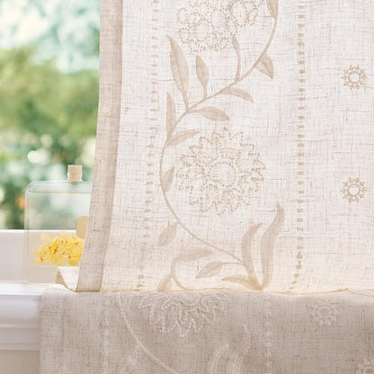 jinchan Winslow Linen Curtains 45 Inch Length Small Window Curtains Embroidered - Image 6