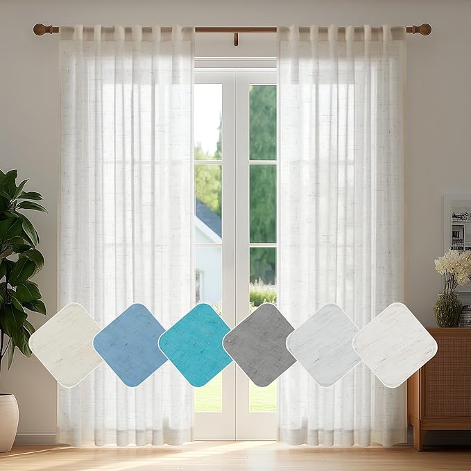 Deconovo Faux Linen Semi Sheer Curtains, 52x63 Inch Length, Light Filtering by Deconovo