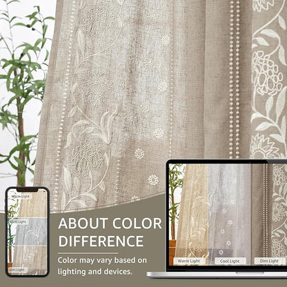 jinchan Winslow Linen Curtains for Bedroom 63 Inches Length Embroidered - Image 7