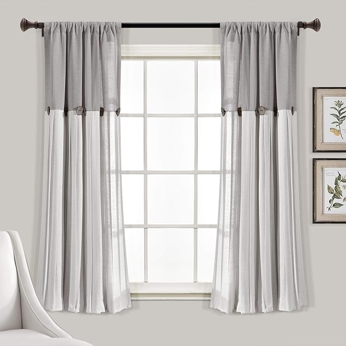 Lush Decor Linen Button Window Curtain Panel, 15.8" W x 24.8" L, Bedroom & by LushDecor